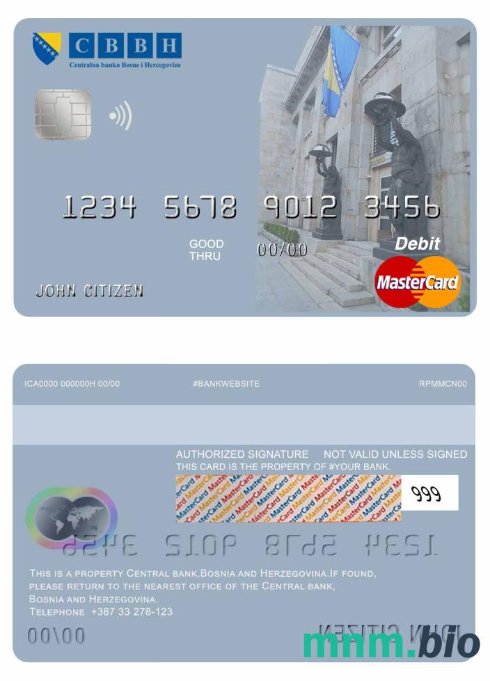 Bosnia and Herzegovina Central Bank przykład karty mastercard w formacie PSD